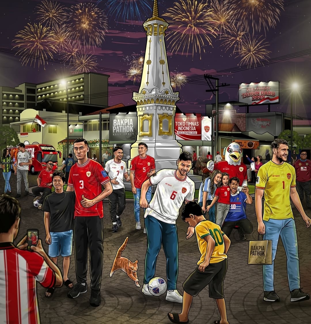 Unggahan FIFA di instagram dimana penggawa Timnas Indonesia rayakan pesta tahun baru di Tugu Jogja (ig fifaworldcup)