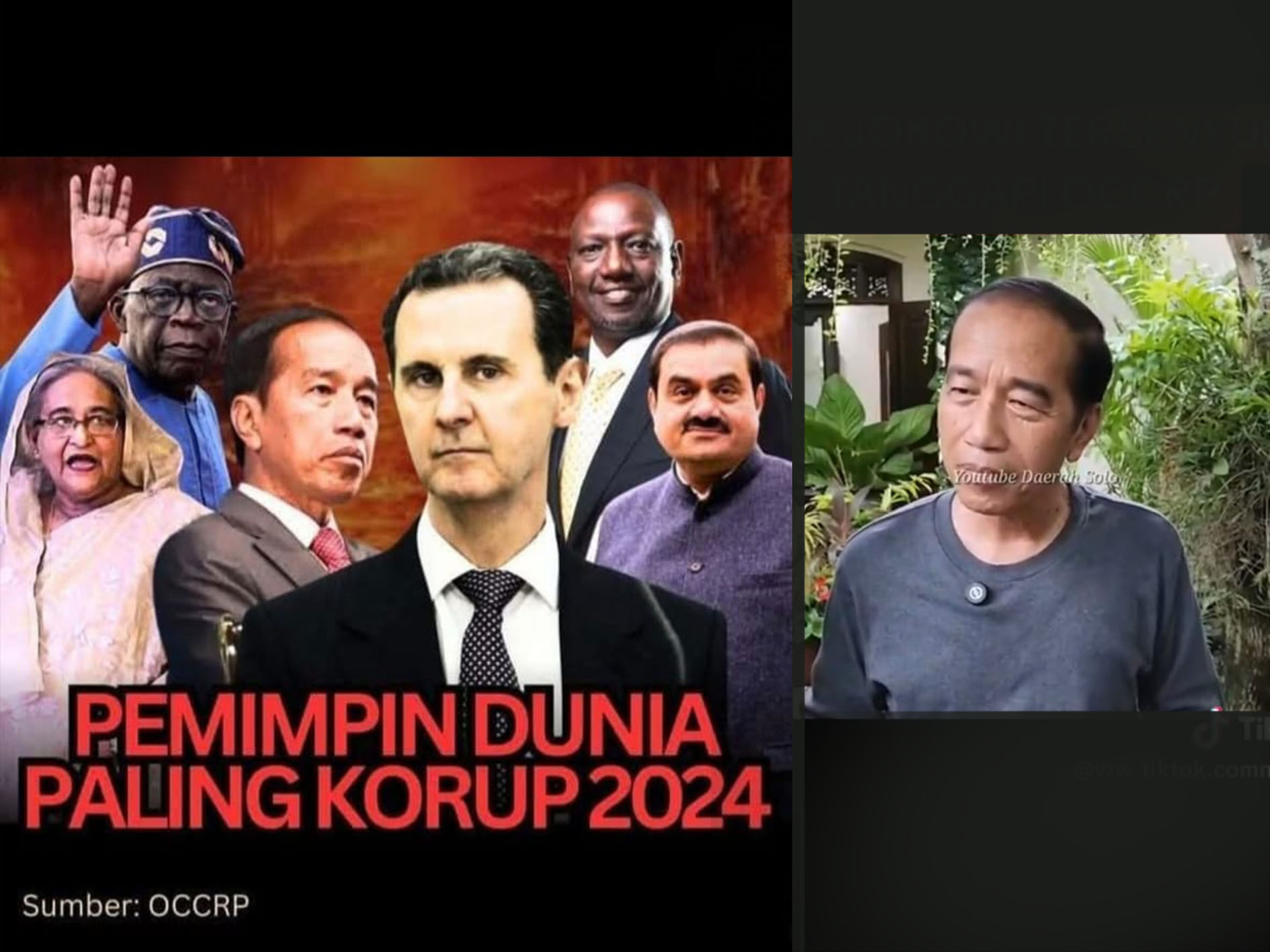 DARI KIRI: Berbagai tokoh yang terdaftar nominasi terkorup dunia tahun 2024 versi OCCRP. Salah satunya nama Jokowi.