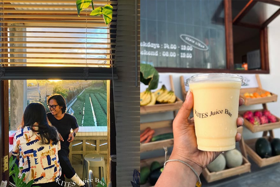 Minuman segar dengan view indah.