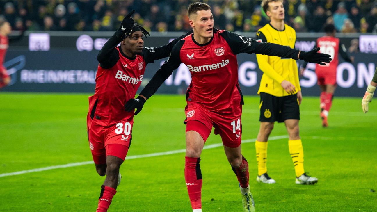 Selebrasi Patrik Schick usai mencetak gol ke gawang Borussia Dortmund