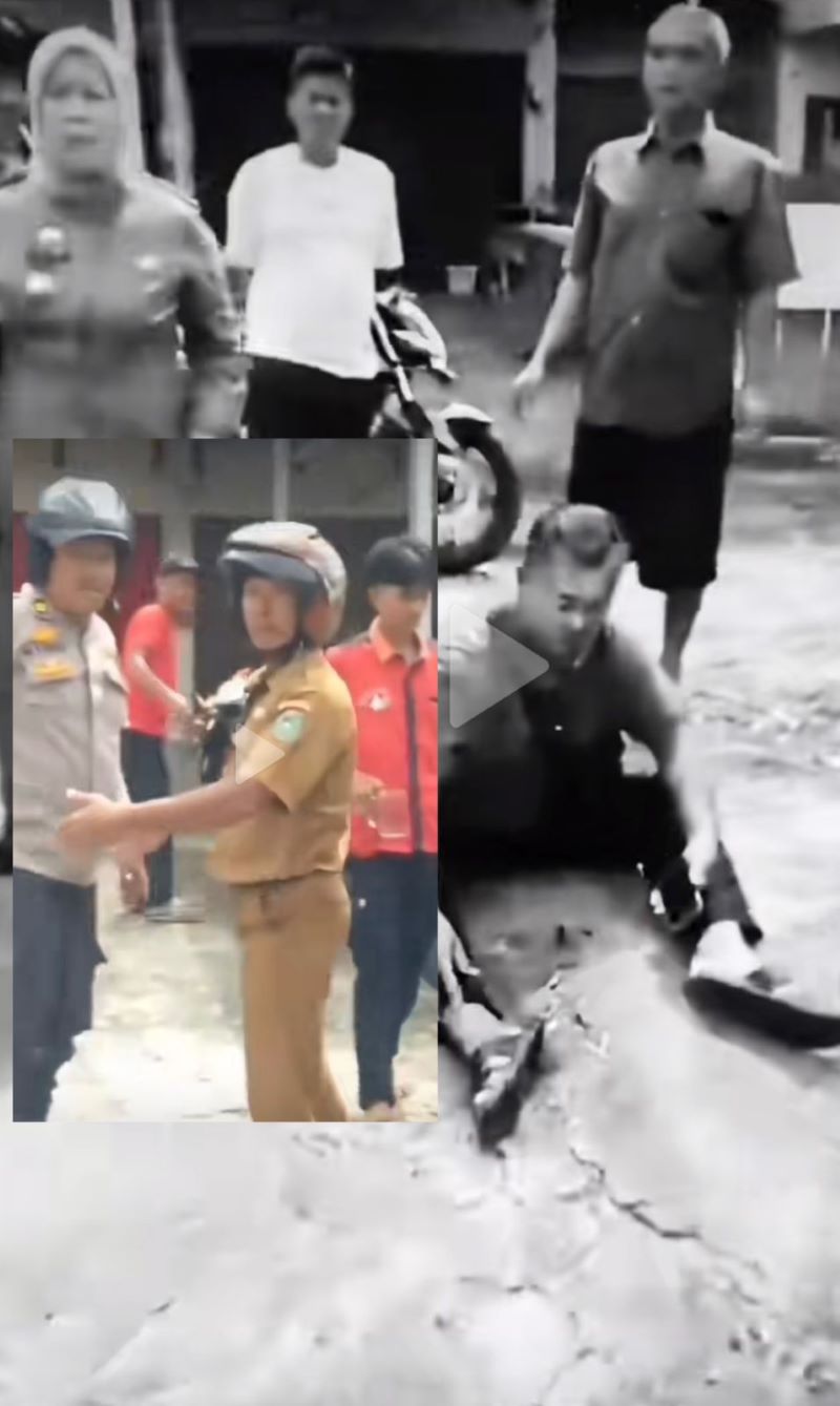 Tangkap layar vidio viral oknum polisi tendang warga sipil kota Prabumulir, Sumatra Selatan.