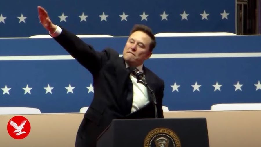 Gaya nyentrik Elon Musk saat pidato di Capitol Arena, Washington DC, Sesaat setelah Donald Trump Dilantik.