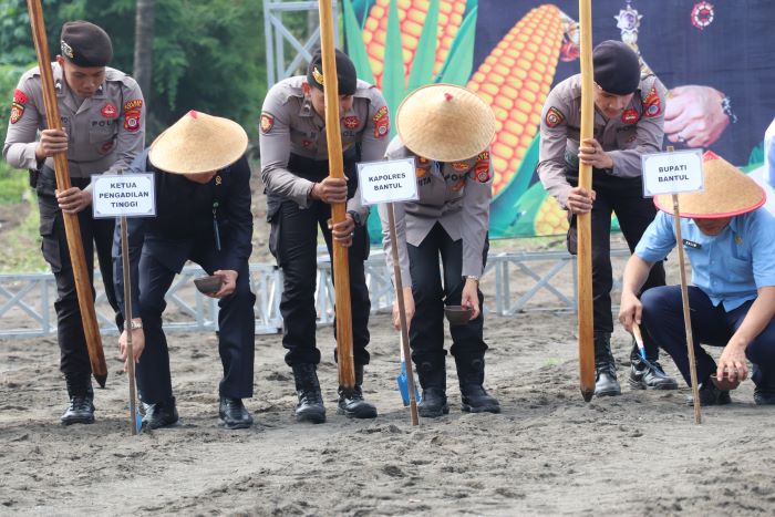 Polres Bantul melangsungkan program swasembada pangan di wilayahnya yang dipusatkan di Cangkring, Selasa (21/1/2025).