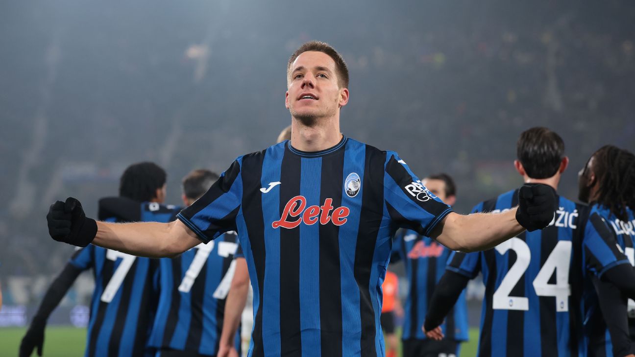 Selebrasi Mario Pasalic rayakan gol yang dia cetak ke gawang Sturm Graz dalam kemenangan 5-0 Atalanta di Liga Champions