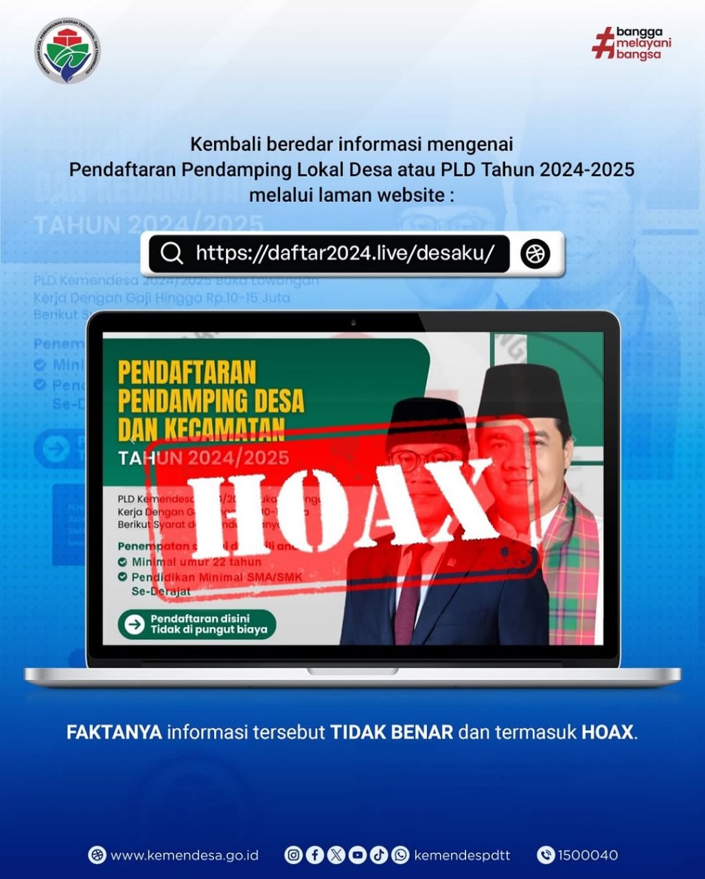 Kemendes PDTT menegaskan bahwa informasi rekrutmen pendamping desa 2025 adalah hoax.