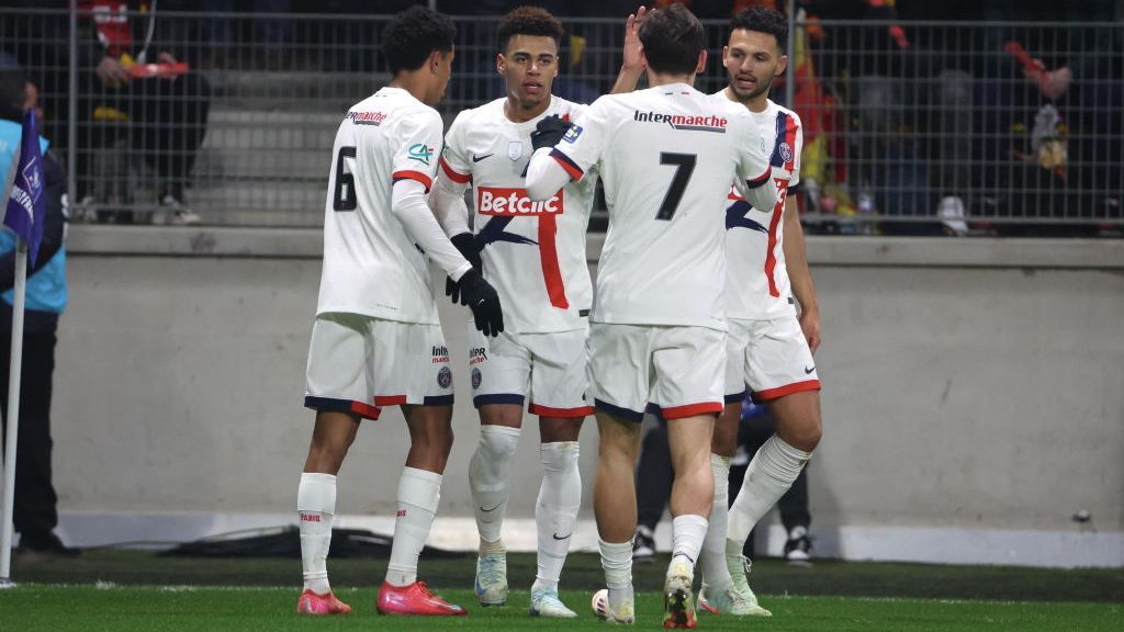 Selebrasi pemain Paris Saint Germain (PSG) usai mencetak gol ke gawang Le Mans di Coup de France