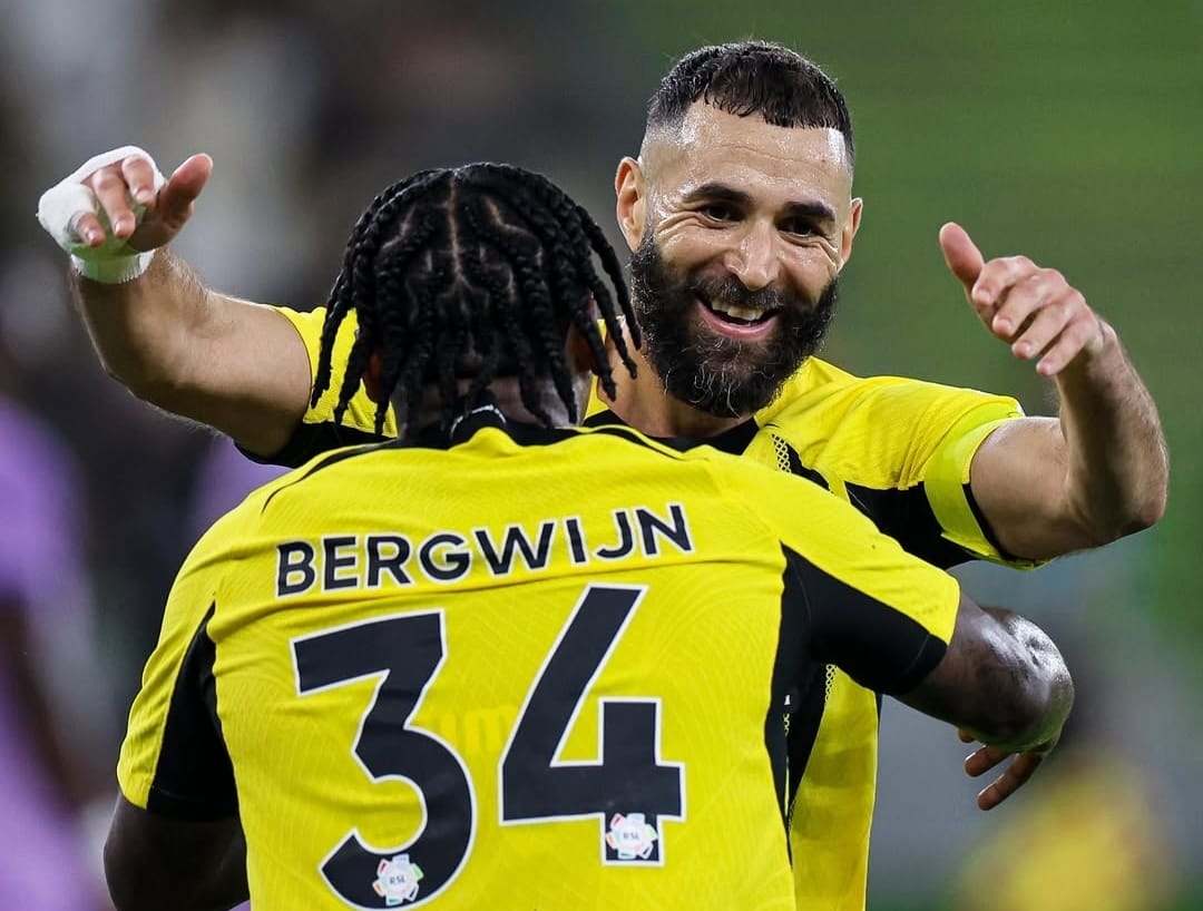 Karim Benzema dan Steven Bergwijn usai Al Ittihad amankan kemenangan atas Al Kholood