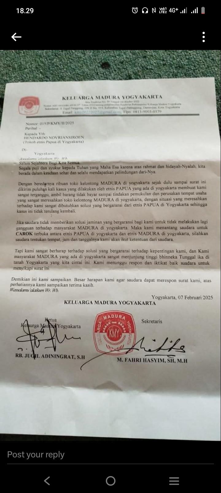 Surat dari keluarga Madura Yogyakarta