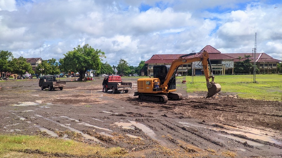 Penataan Alun-alun Wonosari, Gunungkidul, Rabu (18/12/2025) lalu. Dua proyek DLH Gunungkidul ditunda akibat dampak efisiensi anggaran pemerintah pusat.