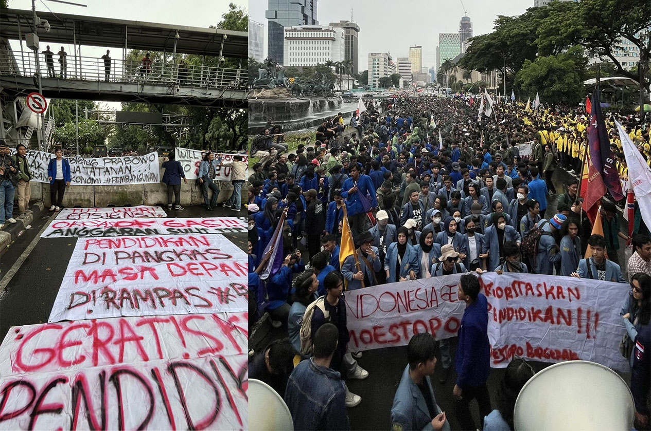 Aksi demonstrasi bertajuk #IndonesiaGelap kembali berlangsung hari ini, Jumat (21/2/2025), di kawasan Patung Kuda, Jakarta Pusat.