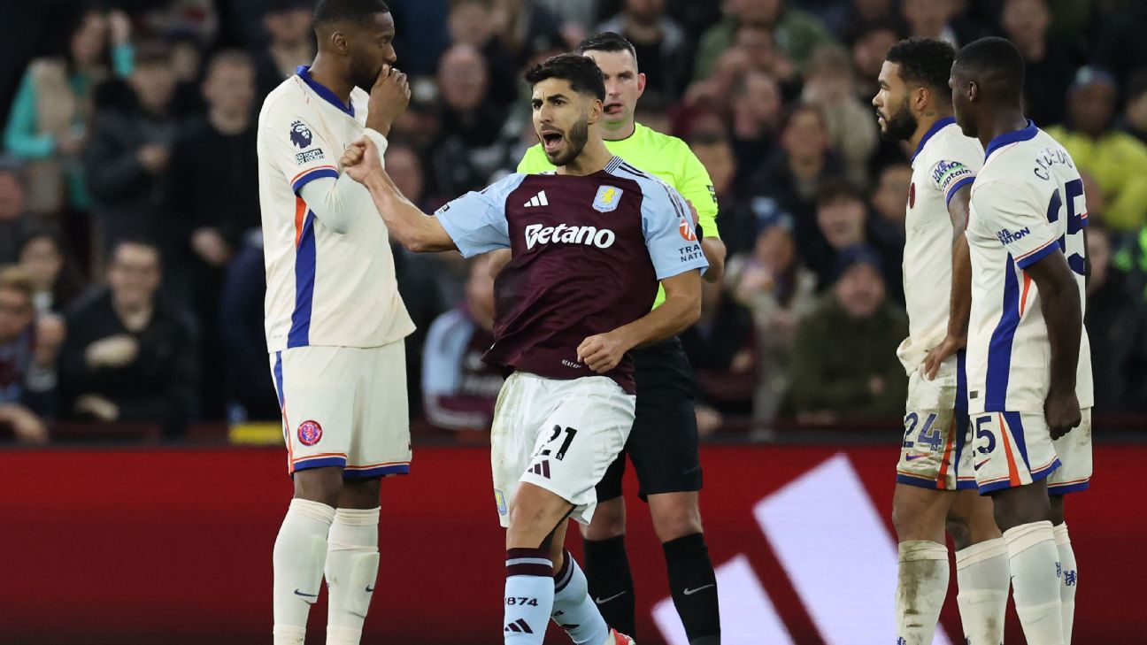 Selebrasi Marco Asensio memanfaatkan umpan Marcus Rashford dalam kemenangan 2-1 Aston Villa atas Chelsea