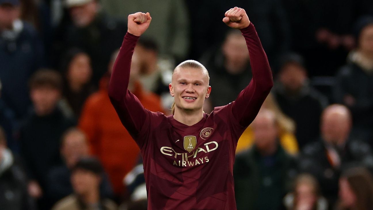 Selebrasi Erling Haaland setelah mencetak gol kemenangan Manchester City atas Tottenham Hotspur