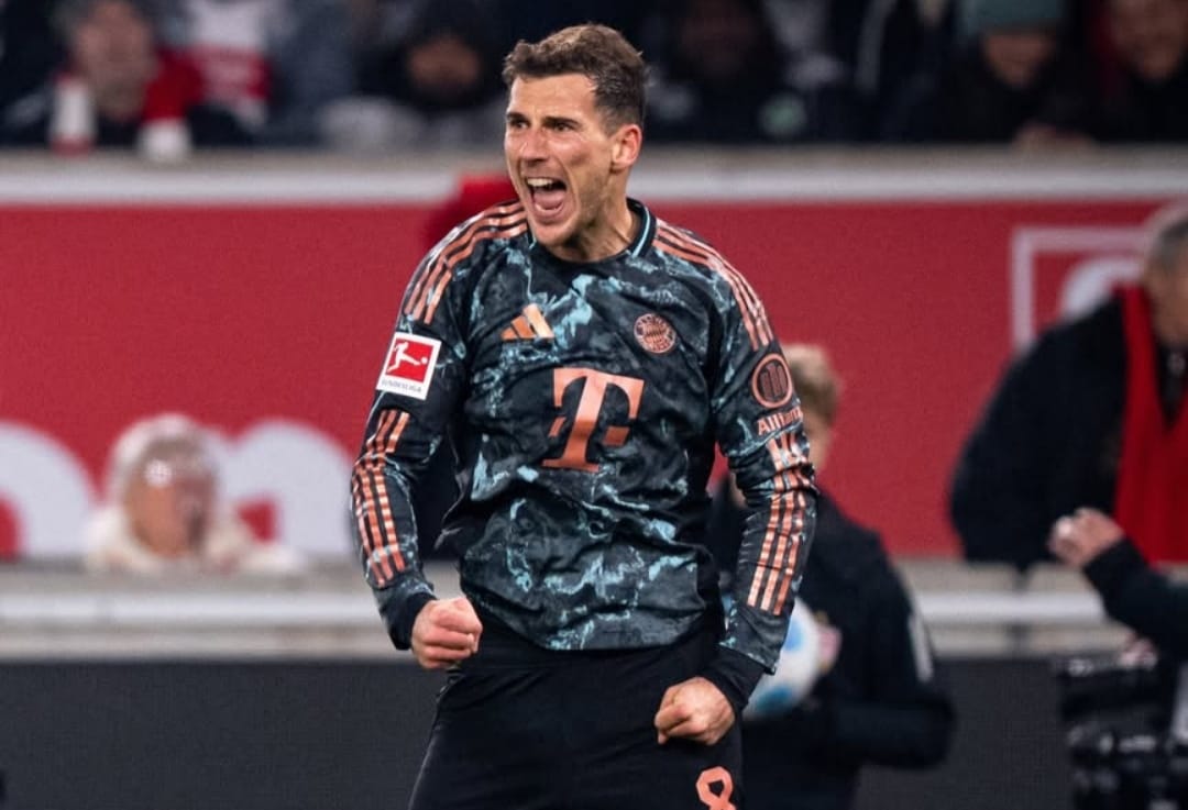 Selebrasi Leon Goretzka usai cetak gol ke gawang VfB Stuttgart