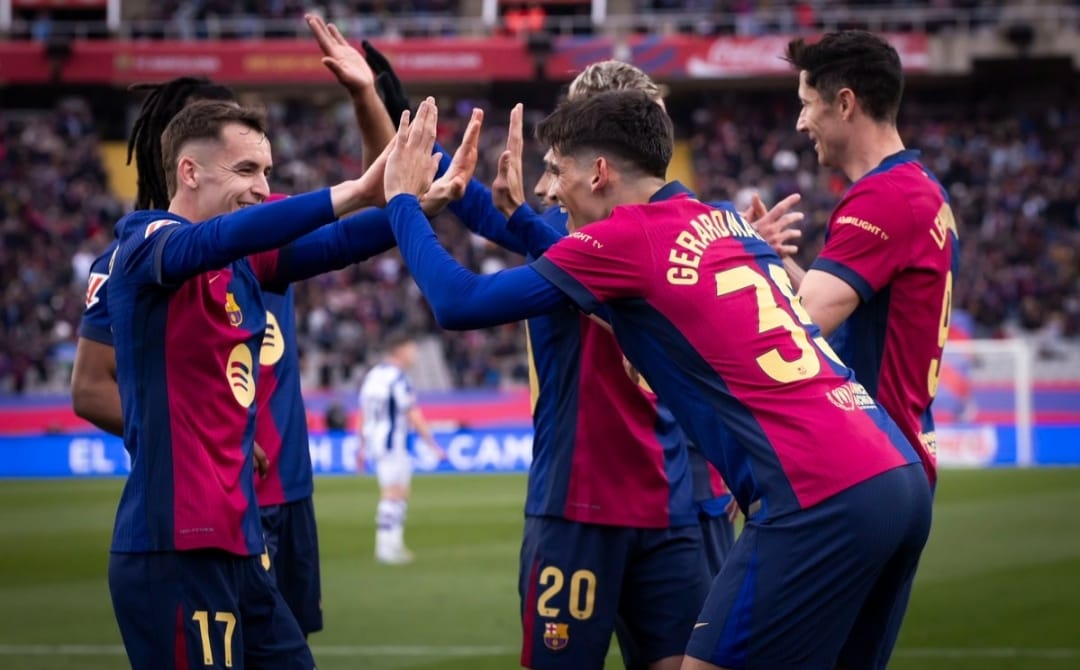 Selebrasi pemain Barcelona dalam kemenangan atas Real Sociedad