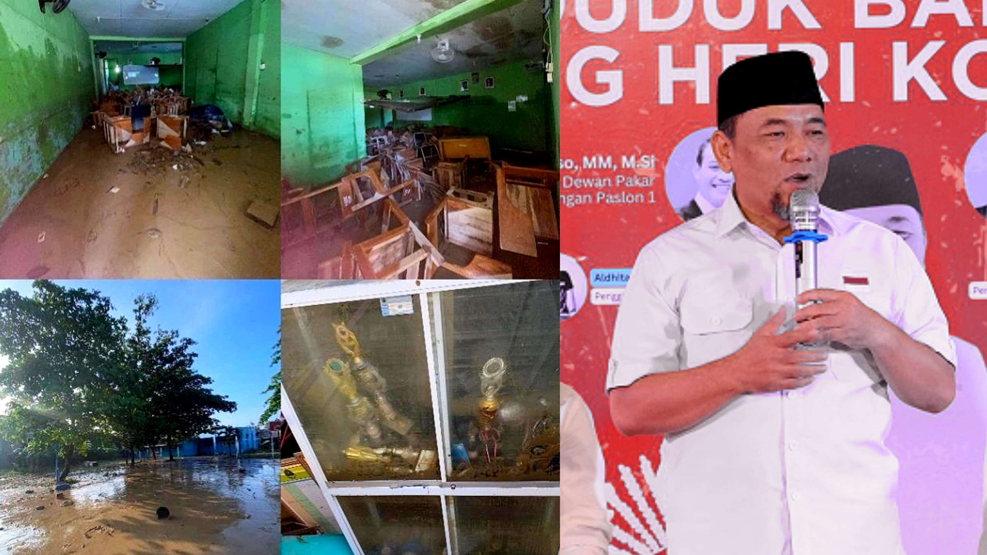 SMA N 21 Bekasi terendam banjir dan melumpuhkan aktivitas belajar siswa. Wali Kota Tri Adhianto justru tuai kritikan lantaran saat banjir mengungsi ke Hotel.