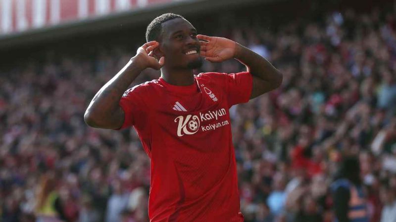 Selebrasi Callum Hudson Odoi setelah mencetak gol kemenangan Nottingham Forest atas Manhester City
