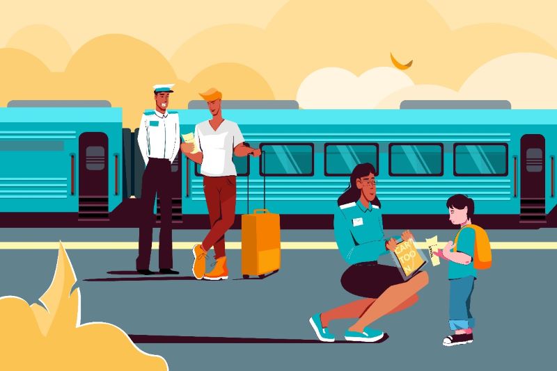 Ilustrasi mudik lebaran dengan kereta api.