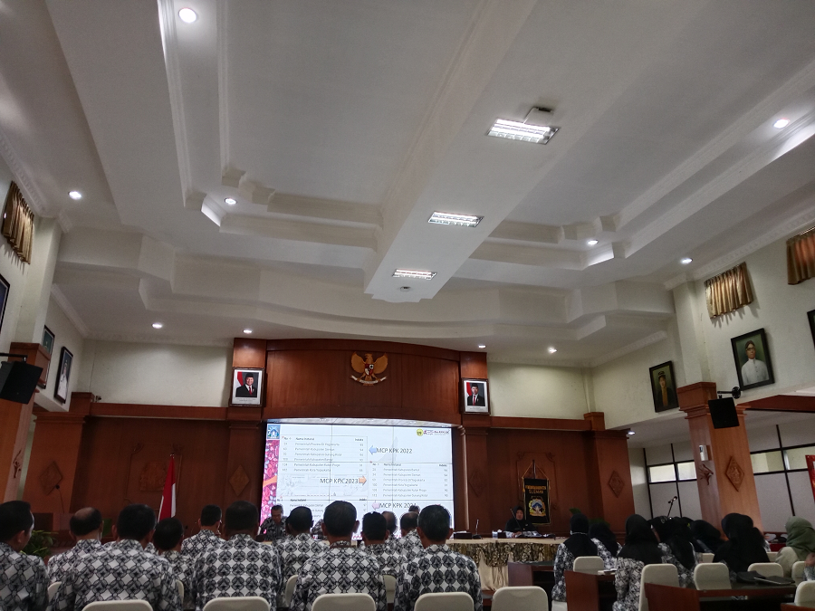 Kegiatan sosialisasi anti korupsi,&nbsp;Jumat (14/3/2025). Pemkab Sleman berkomitmen tingkatkan capaian MCP sebagai bagian strategi mencegah korupsi.