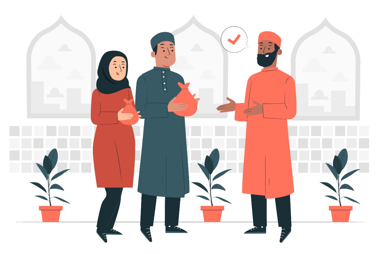 Ilustrasi membayar zakat fitrah.