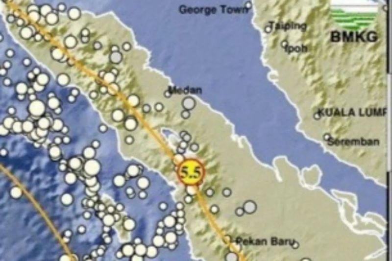 BMKG melaporkan terjadi gempa di tapanuli utara, sumut.