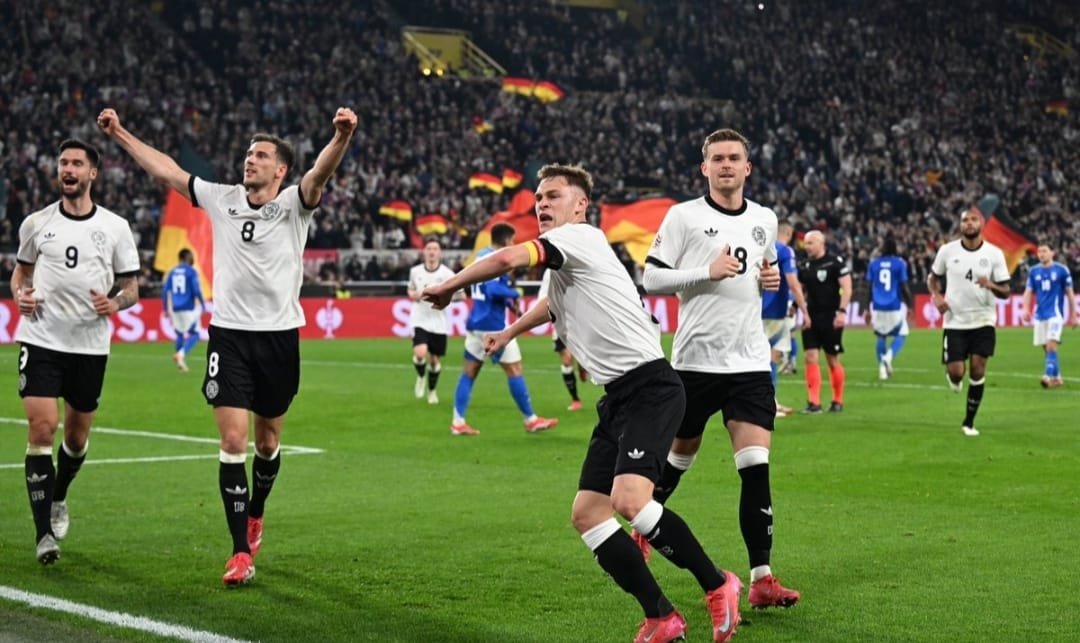 Pemain Jerman rayakan gol yang dicetak ke gawang Italia