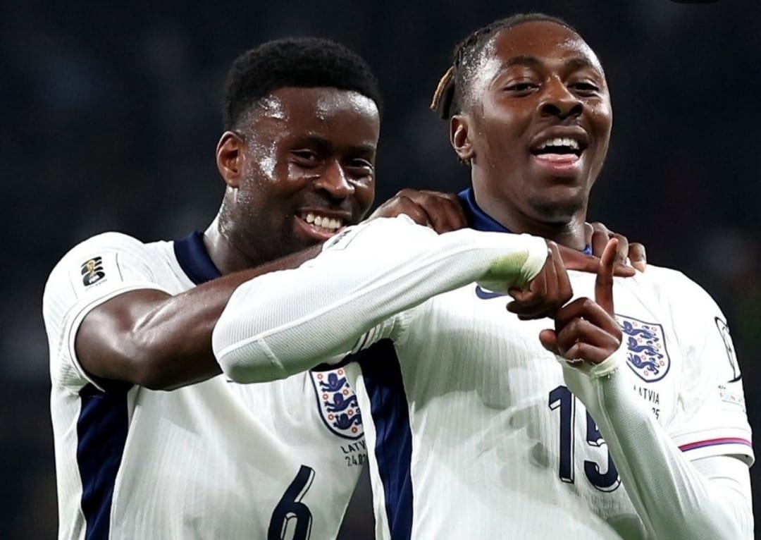 Selebrasi Eberechi Eze setelah mencetak gol pertamanya bersama timnas Inggris