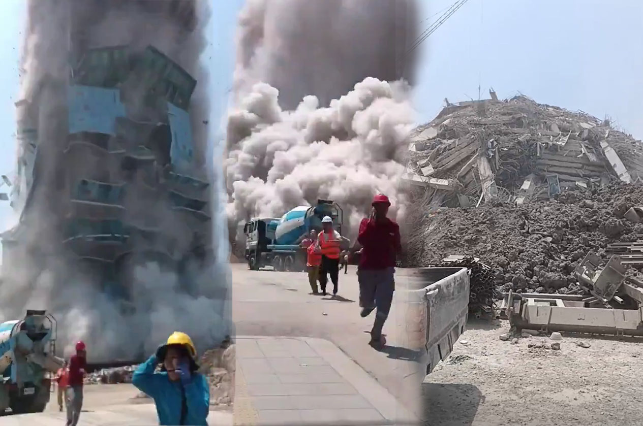 Gempa bumi skala 7,9 mengguncang Myanmar dan terasa dahyat hingga thailand. Sebuag gedung yang baru dibangun di Chatuchak, Thailand pun seketika roboh.