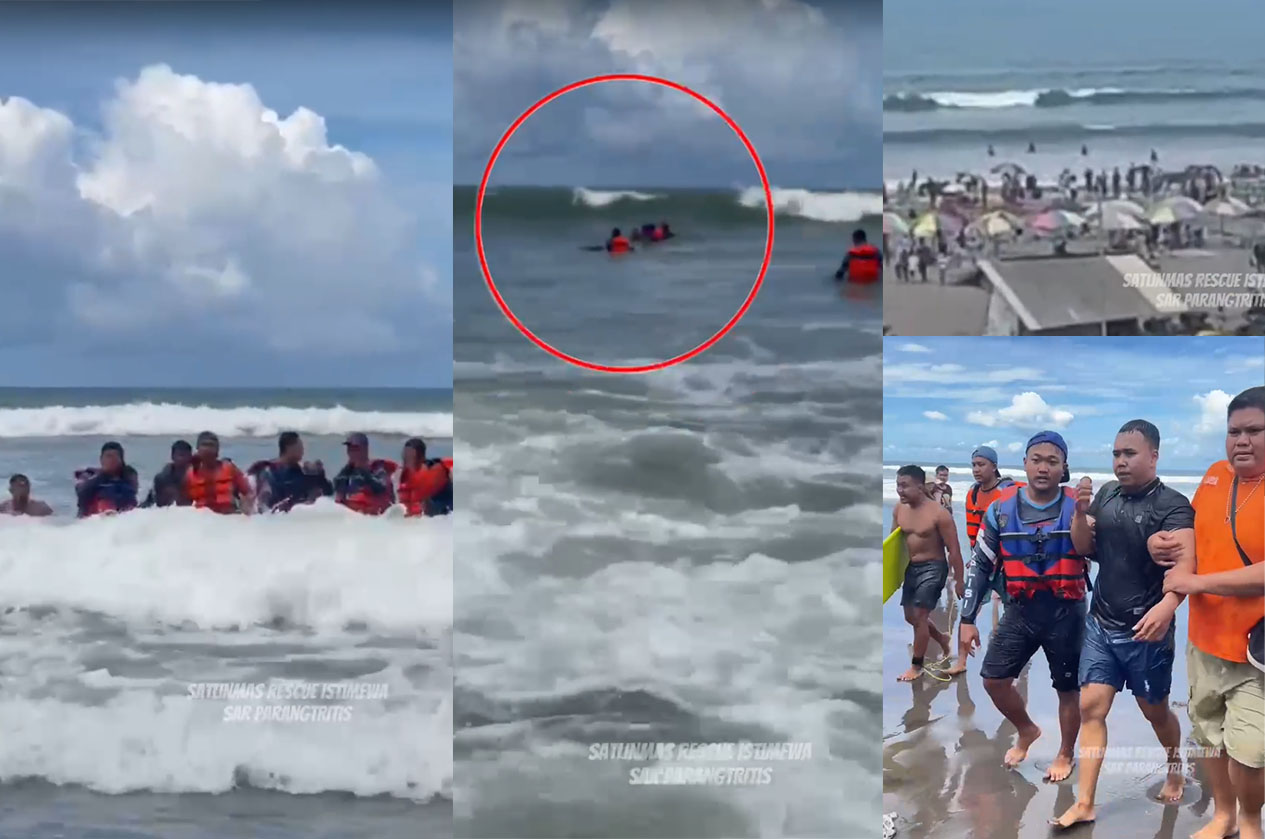 Proses evakuasi korban terseret ombak Pantai Parangtritis, Yogyakarta, Jumat (4/4/2025).