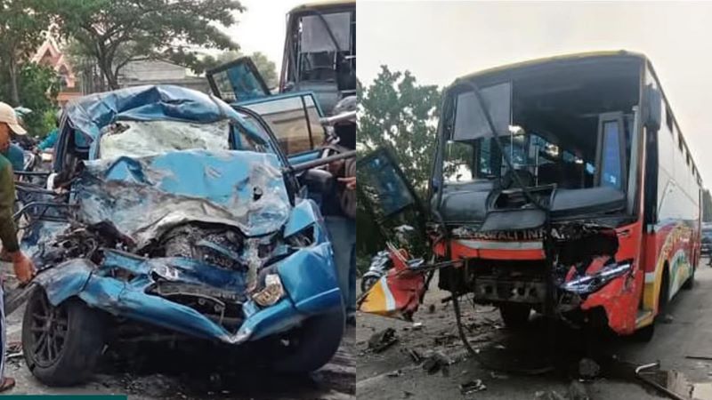 Kecelakaan maut mobil pengantar Jemaah umrah dan bus di Gresik.