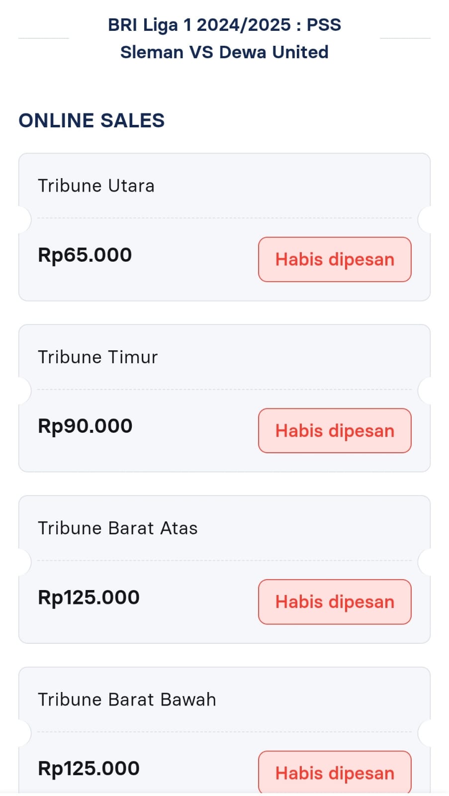 Tiket PSS Sleman vs Dewa United pada Kamis (17/4) mendatang sudah habis terjual di Loket.com