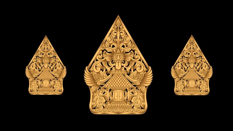 Design gunungan wayang emas.