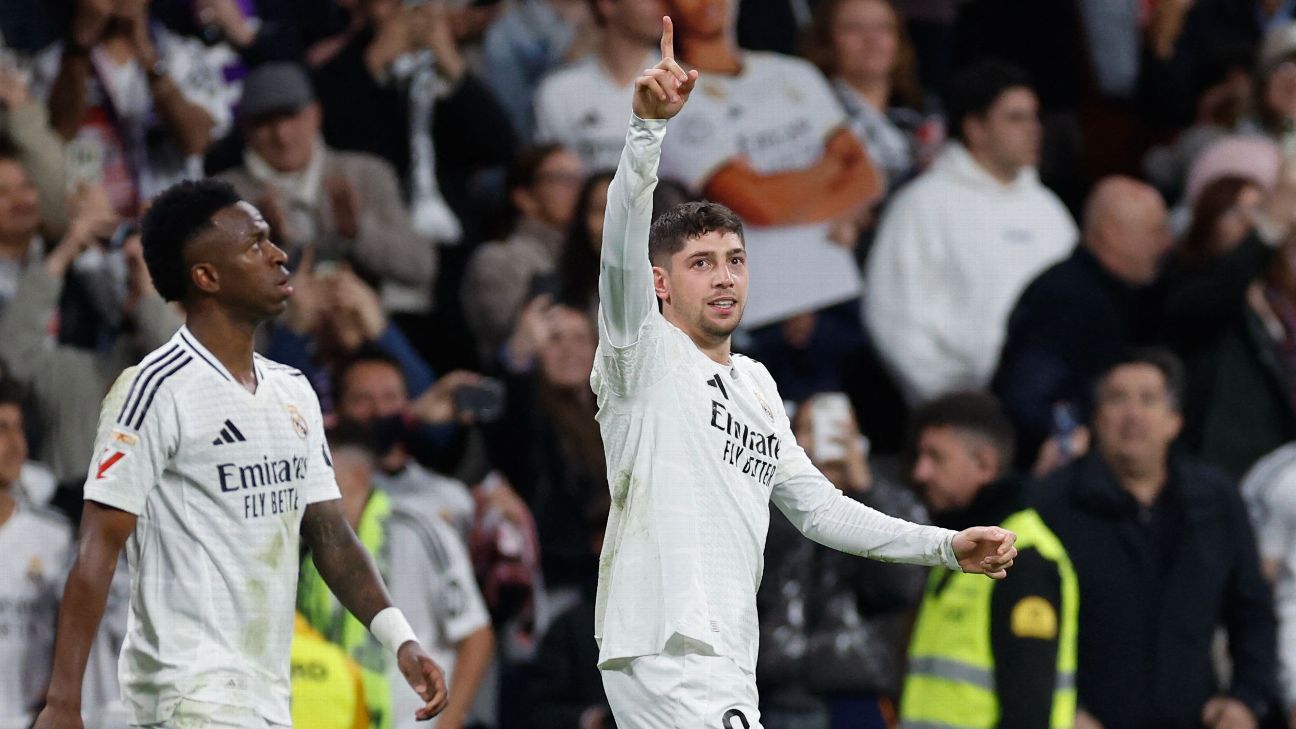 Selebrasi Federico Valverde setelah mencetak gol dalam kemenangan 1-0 Real Madrid atas Athletic Bilbao