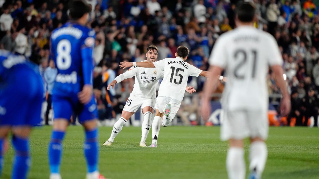 Selebrasi Arda Guler setelah mencetak gol tunggal kemenangan Real Madrid atas Getafe di La Liga