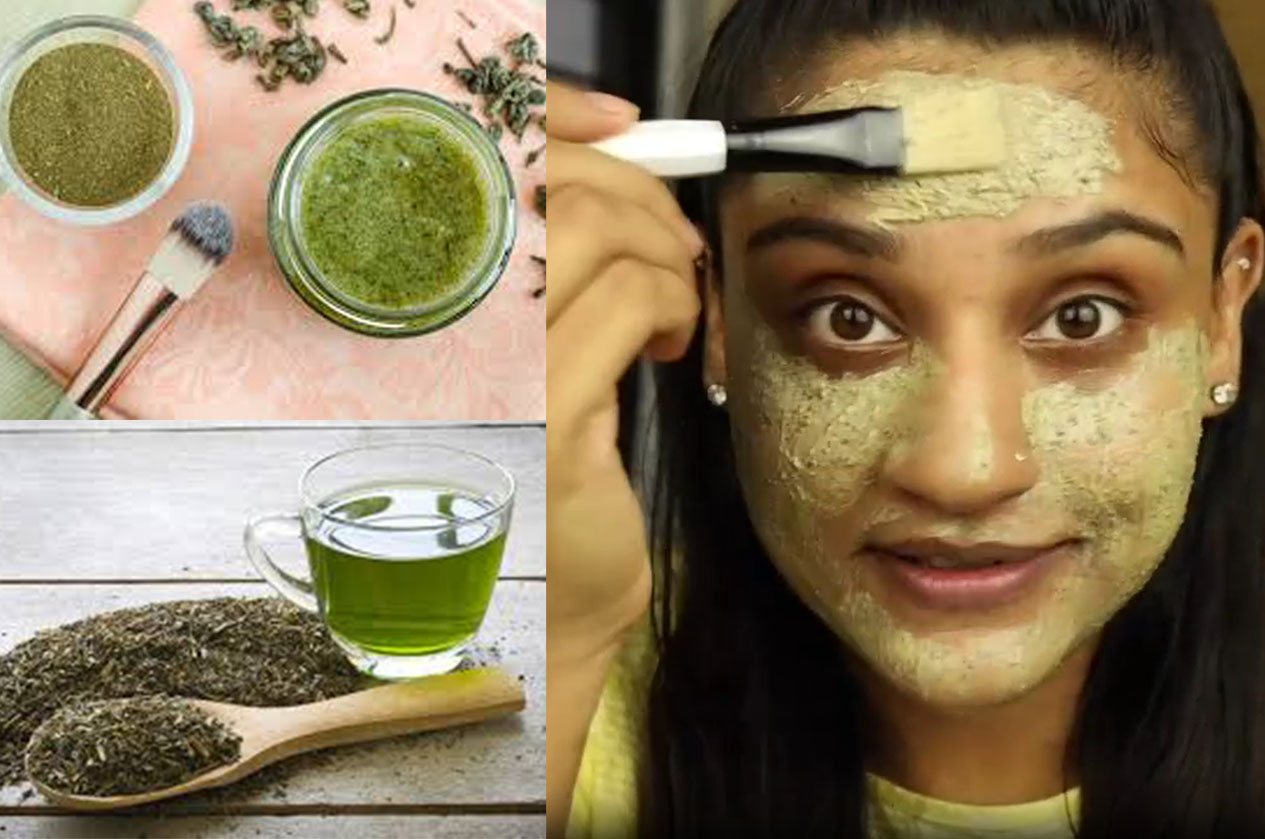 Menggunakan masker teh  hijau di wajah.