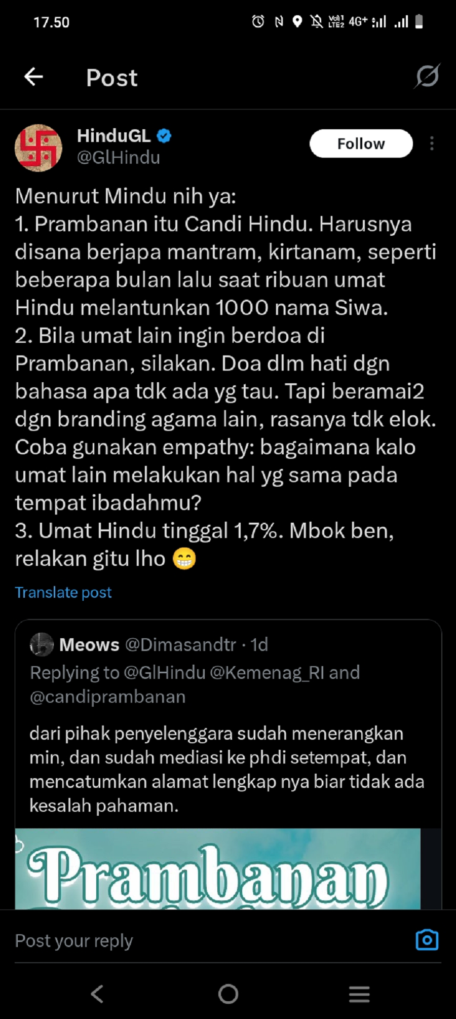 Pembahasan soal penggunaan Candi Prambanan untuk salawat.