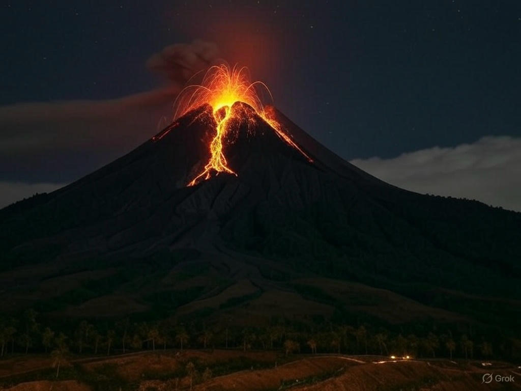 Ilustrasi guguran lava pijar Gunung Merapi di Sleman.