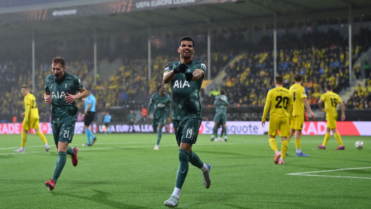 Selebrasi Dominic Solanke setelah mencetak gol bagi Tottenham Hotspur atas Bodo/Glimt dan melangkah ke final Europa Leauge