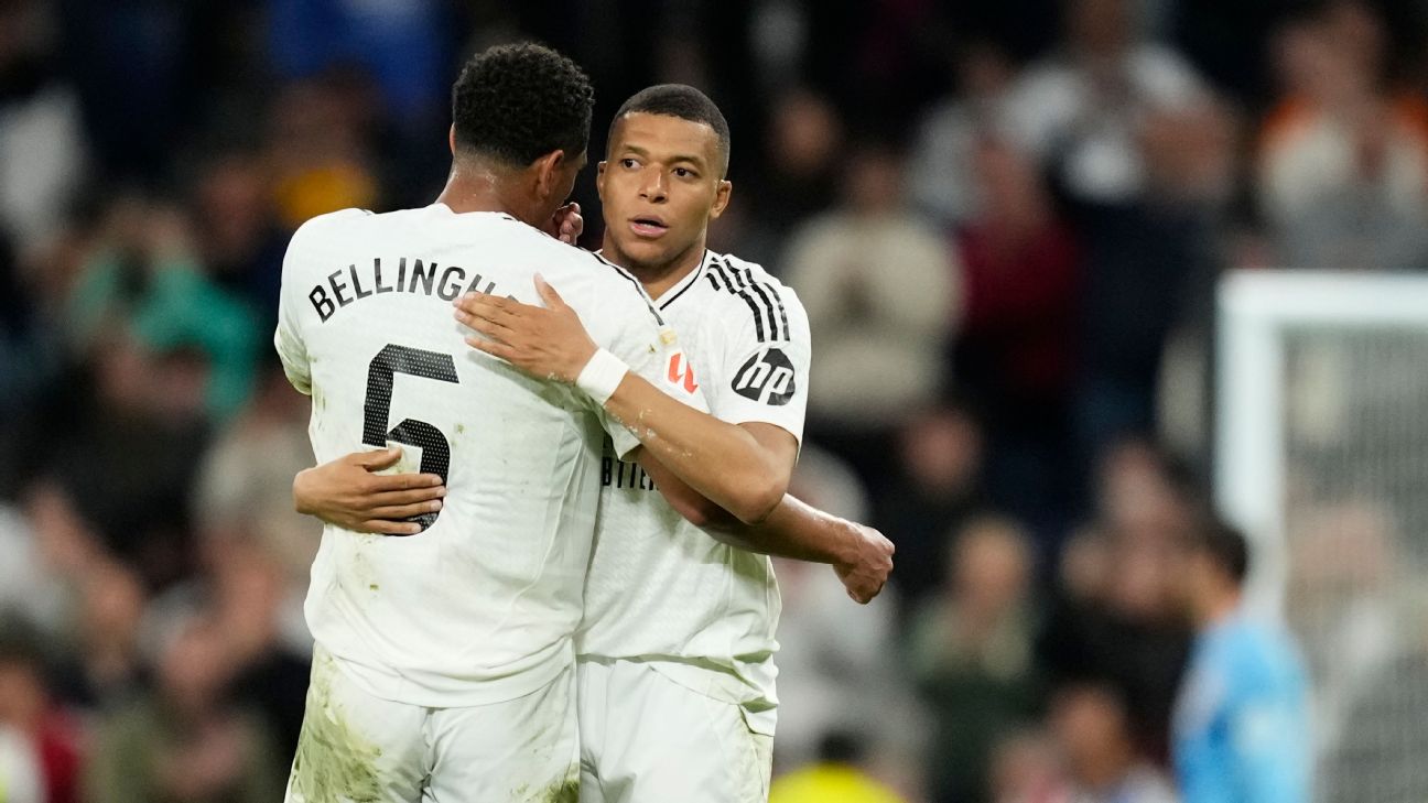 Kylian Mbappe rayakan gol penyeimbang atas Mallorca bersama Jude Bellingham