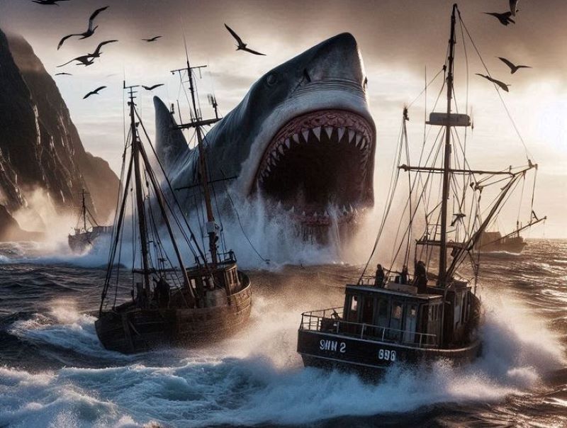 Ilustrasi hiu megalodon.