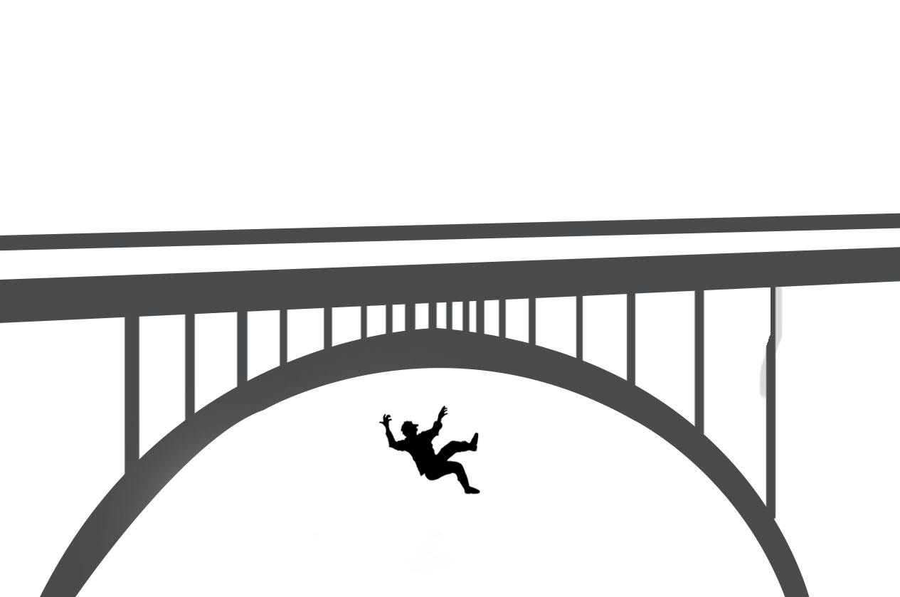 Ilustrasi terjun dari atas jembatan.