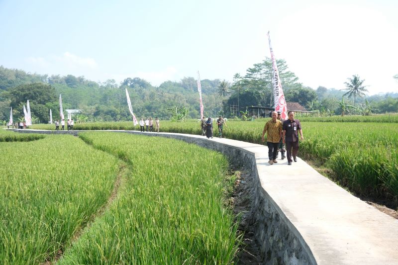 TINJAUAN: Wakil wali Kota Magelang saat meninjau hasil TMMD yang usai dikerjakan, Rabu (4/6).