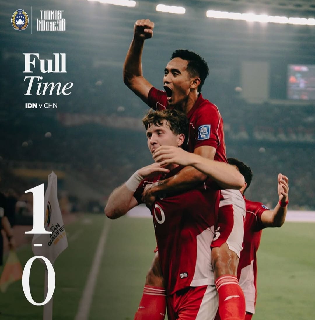 Timnas Indonesia kalahkan TIongkok dalam matchday ke sembilan Kualifikasi Piala Dunia 2026 zona Asia putaran ketiga berkat gol tunggal Ole ROmeny