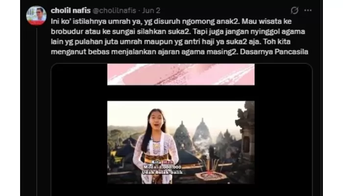 Cholil Nafis buka suara atas viral konten promosi Candi Borobudur dan wisata religi Buddha yang singgung umrah agama lain.