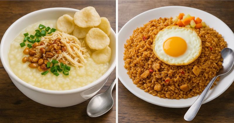 Bubur ayam dan nasi goreng.