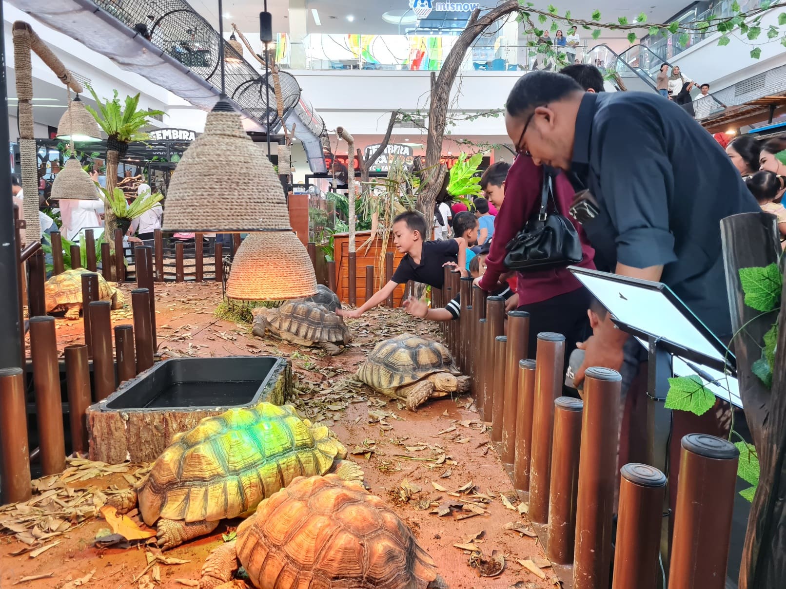 Pengunjung tampak melihat satwa di Atrium Artos Mall, Jumat (27/6).