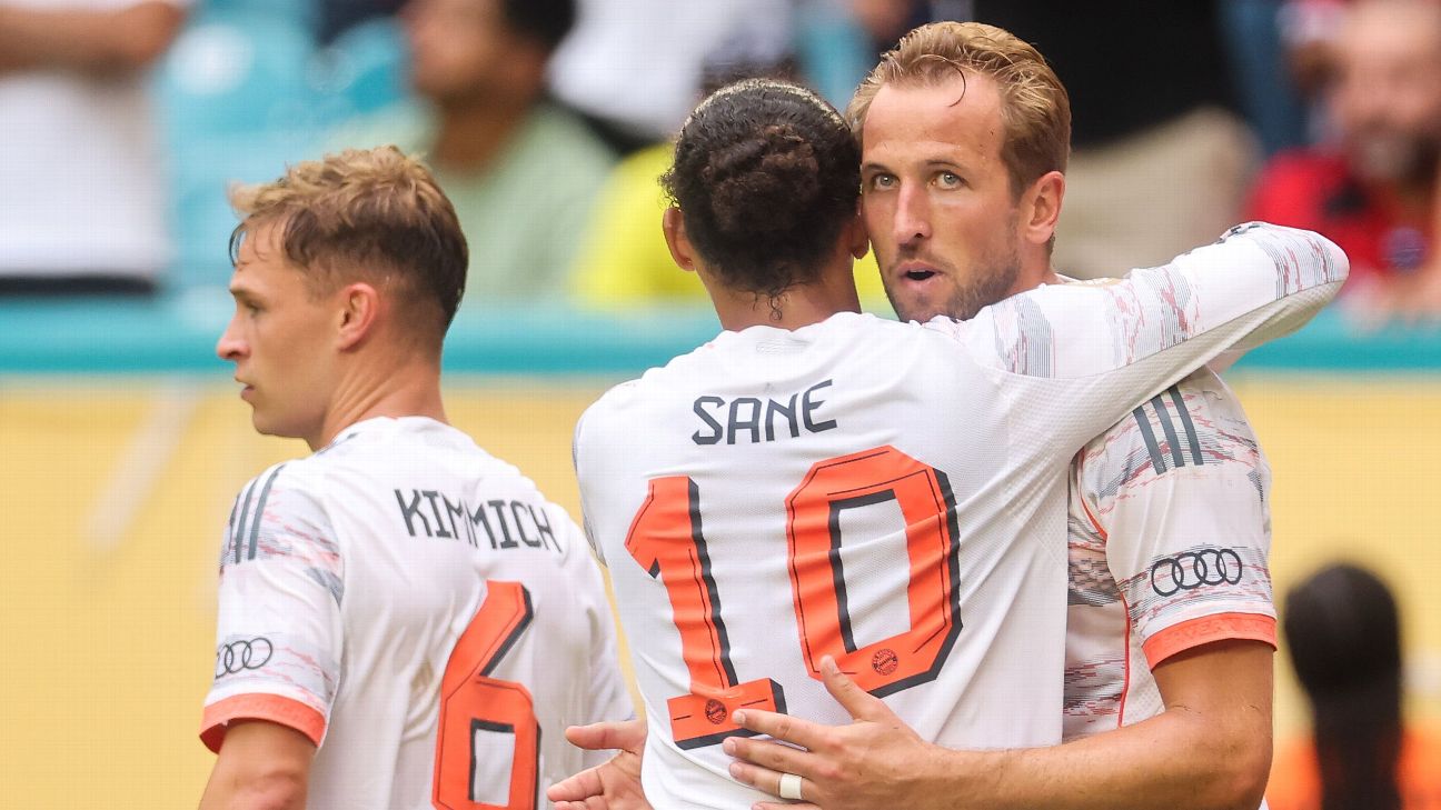 Selebrasi pemain Bayern Munich setelah Harry Kane mencetak gol ke gawang Flamengo
