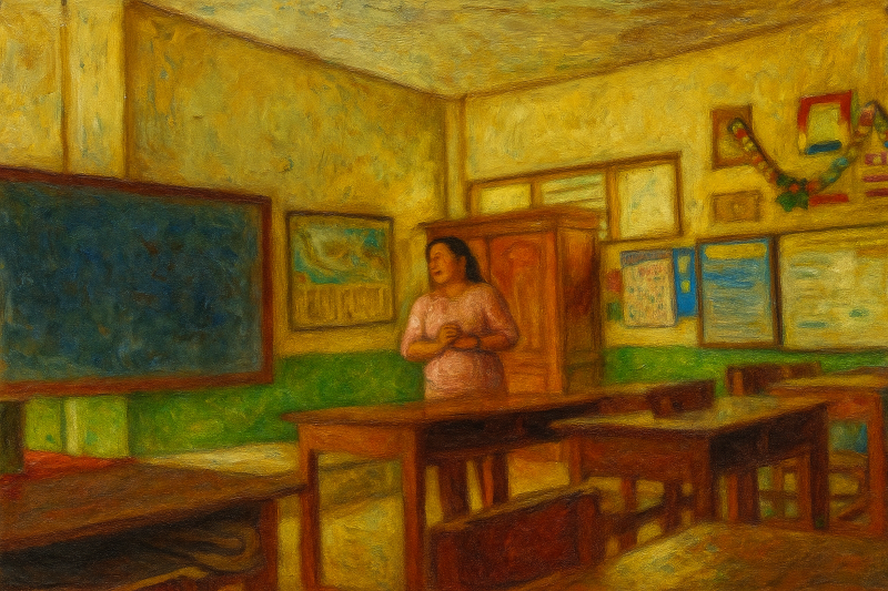 Ilustrasi sekolah sepi peminat.
