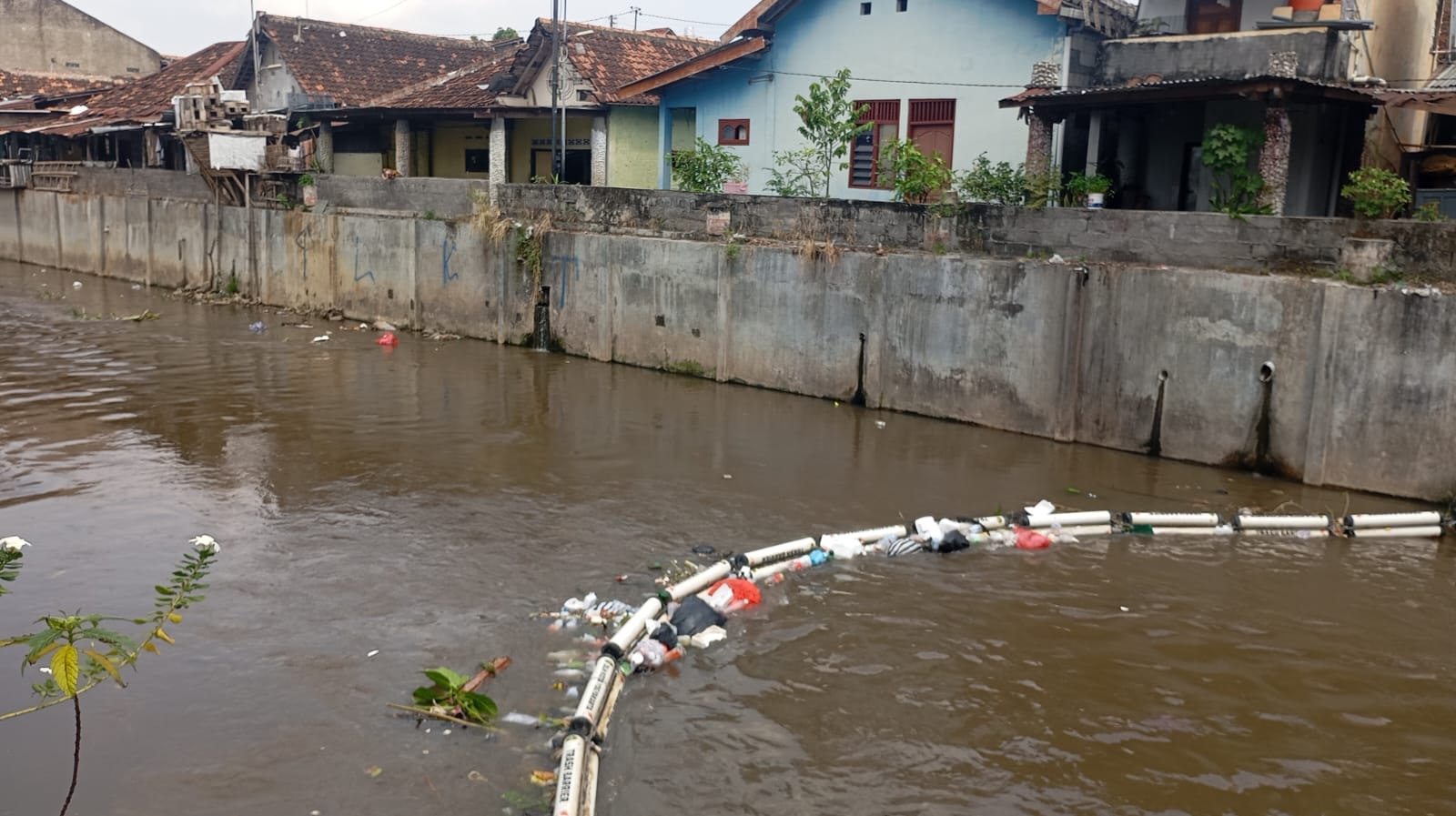 MUNCUL KEMBALI: Bungkusan plastik berisi sampah kembali bermunculan di Sungai Code pada Senin (7/7/2025). Padahal sehari sebelumnya sudah dilakukan aksi bersih sungai.