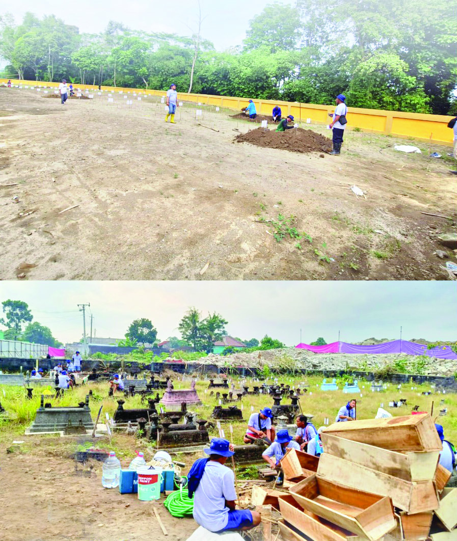 RELOKASI: Proses pemindahan makam terdampak Tol Jogja-Solo di makam wilayah Padukuhan Bayen, Purwomartani, Kalasan Senin (14/7).