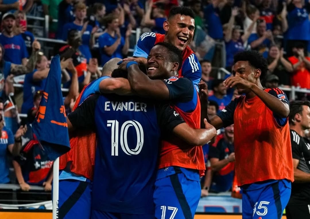 Selebrasi pemain FC Cincinncati setelah Evander mencetak gol ke gawang Inter Miami
